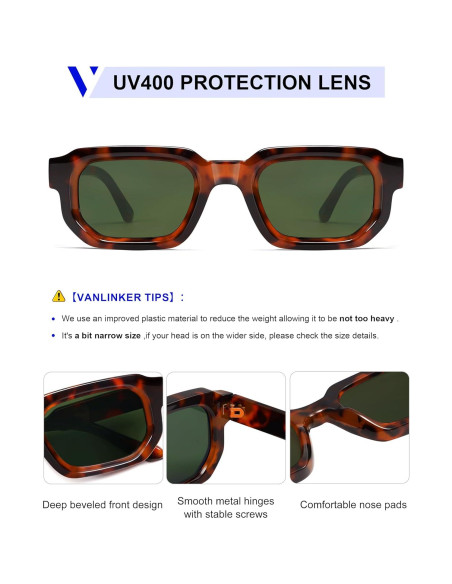 Gafas de Sol VANLINKER Retro UV400 Cuadradas Gruesas VL9823