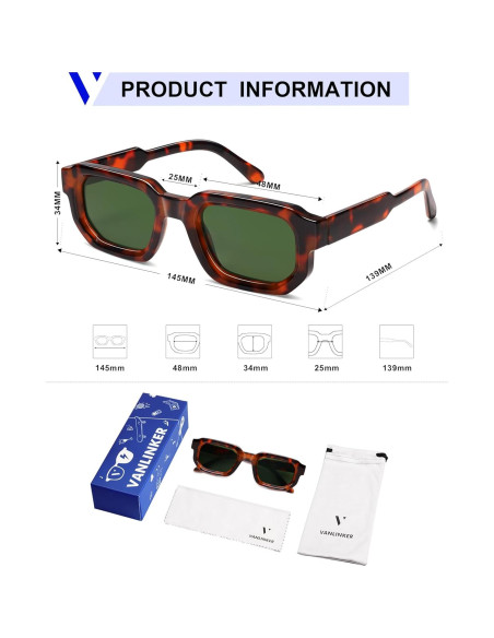 Gafas de Sol VANLINKER Retro UV400 Cuadradas Gruesas VL9823