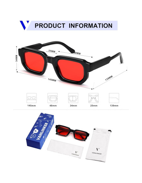 Gafas de Sol VANLINKER Retro Rectangulares UV400 Unisex
