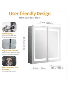 Espejo LED iluminado Janboe 60.96x71.12 cm con estantes 2