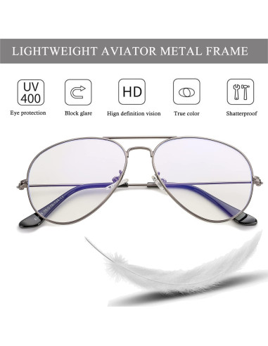 Gafas de Aviador HJSTES con Lente Anti Luz Azul