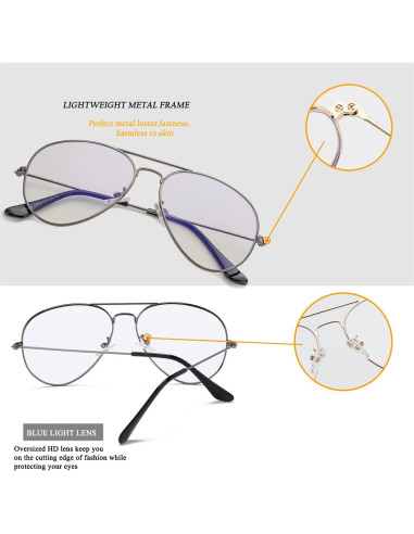 Gafas de Aviador HJSTES con Lente Anti Luz Azul