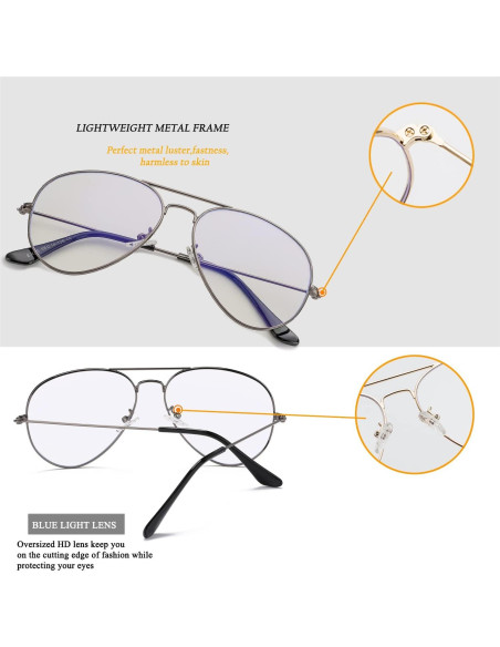 Gafas de Aviador HJSTES con Lente Anti Luz Azul