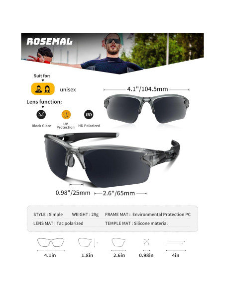 Gafas de sol deportivas Rosemal 7121A polarizadas UV400
