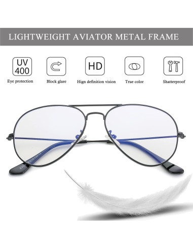 Gafas de Aviador HJSTES Anti Luz Azul Marco Clásico