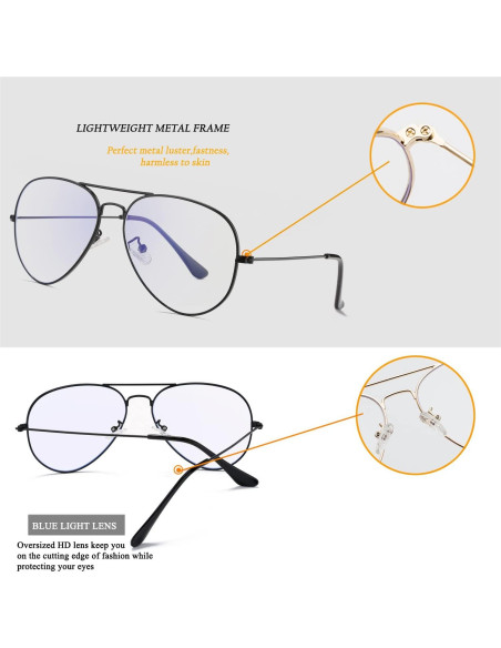 Gafas de Aviador HJSTES Anti Luz Azul Marco Clásico