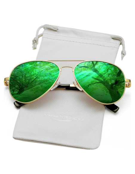 Gafas de sol AIEYEZO aviador polarizadas UV400 oro/espejo verde