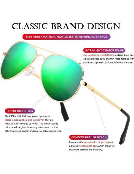 Gafas de sol AIEYEZO aviador polarizadas UV400 oro/espejo verde