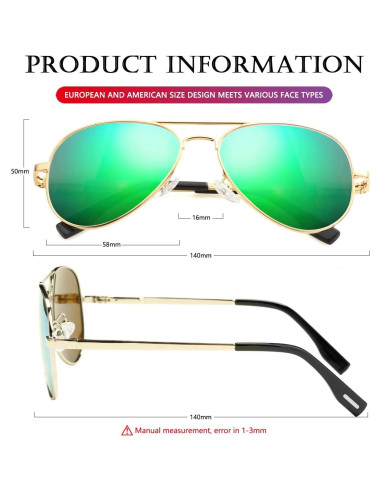 Gafas de sol AIEYEZO aviador polarizadas UV400 oro/espejo verde