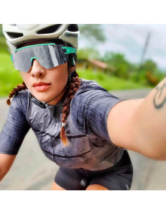 Gafas de Ciclismo VEWOE Polarizadas UV400 Verde y Plata 2