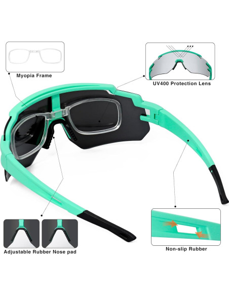 Gafas de Ciclismo VEWOE Polarizadas UV400 Verde y Plata