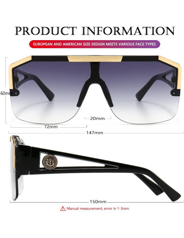 Gafas de sol cuadradas AIEYEZO con lente plana 72mm