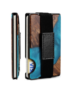 Billetera Minimalista RFID de Fibra de Carbono para Hombre - Resina Azul Aqua