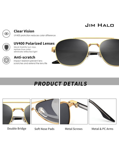 Gafas de Sol Aviador JIM HALO Lentes de Vidrio Polarizados