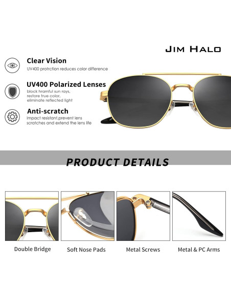 Gafas de Sol Aviador JIM HALO Lentes de Vidrio Polarizados