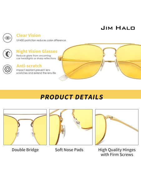 Gafas de Sol Aviador JIM HALO Lentes Amarillas Polarizadas Gafas de Sol Aviador JIM HALO Lentes Amarillas Polarizadas