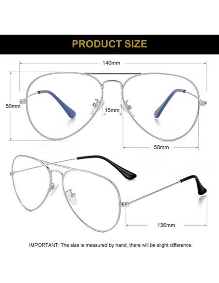 Gafas de Aviador EYLRIM Anti Luz Azul Unisex Plata