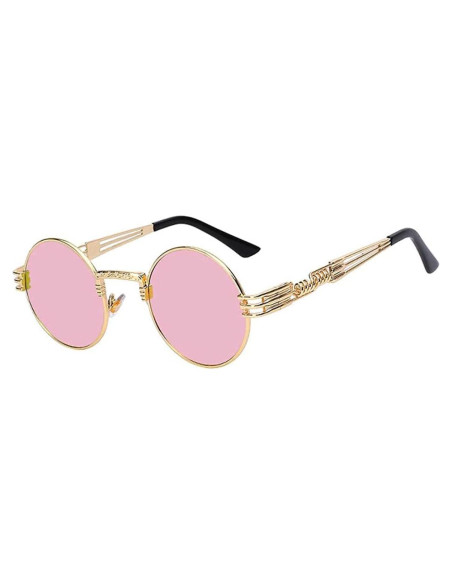 Gafas de sol redondas Steampunk Metal UV400 Dorado/Rosa