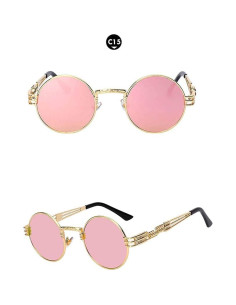 Gafas de sol redondas Steampunk Metal UV400 Dorado/Rosa 2