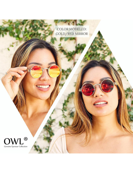 Gafas de sol redondas Steampunk Metal UV400 Dorado/Rosa