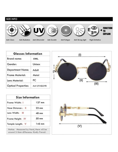 Gafas de sol redondas Steampunk Metalizadas UV400
