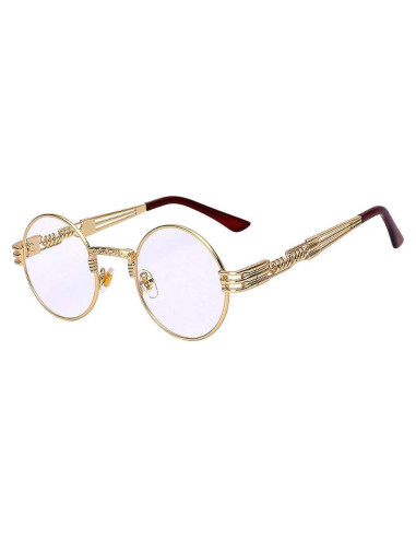 Gafas de sol redondas de metal gótico UV400 doradas
