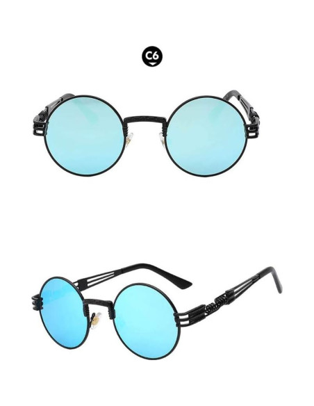 Gafas de sol redondas Steampunk Metal UV400 Coloridas