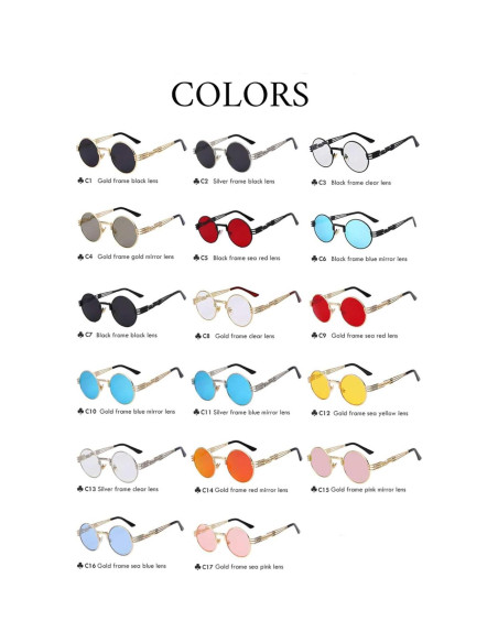 Gafas de sol redondas de metal gótico UV400 doradas
