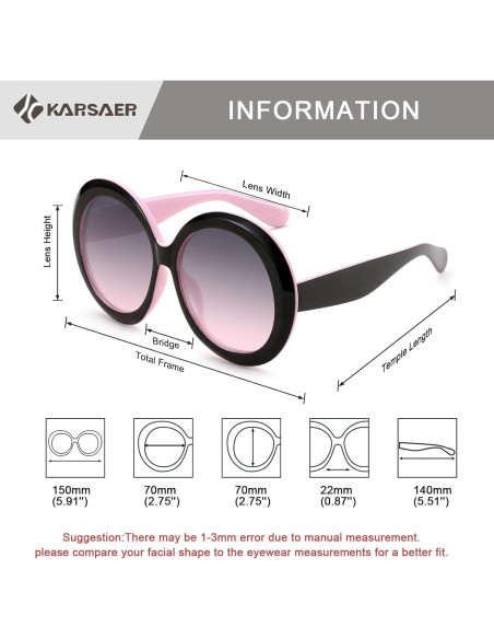 Gafas de sol redondas Karsaer UV400 grandes unisex