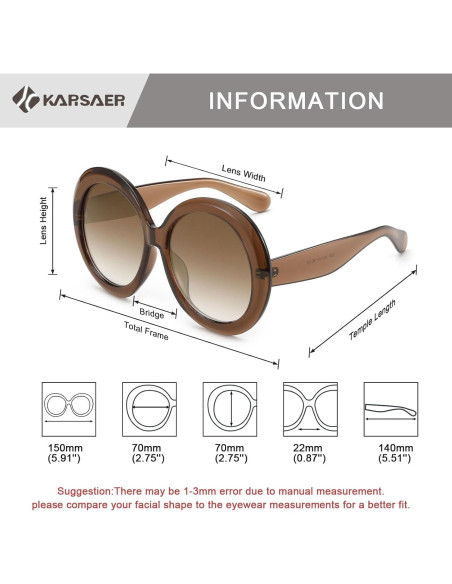 Gafas de sol redondas Karsaer UV400 grandes unisex