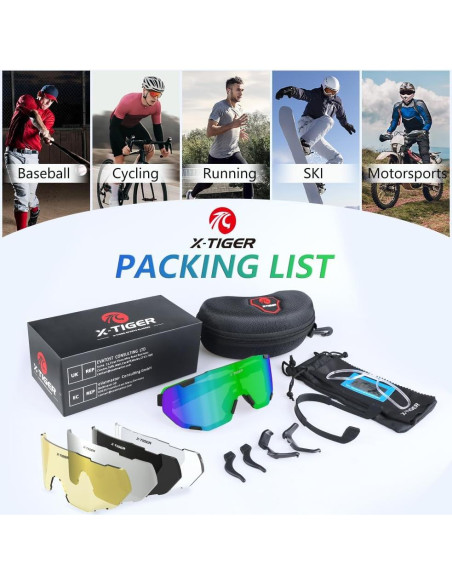 Gafas de Ciclismo X-TIGER 5 Lentes Intercambiables UV400 Gafas de Ciclismo X-TIGER 5 Lentes Intercambiables UV400