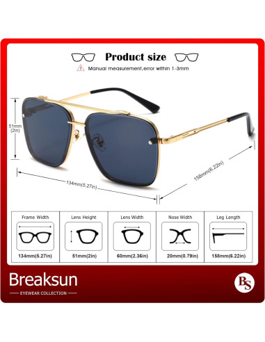 Gafas de Sol Cuadradas Breaksun UV400 Marco Dorado