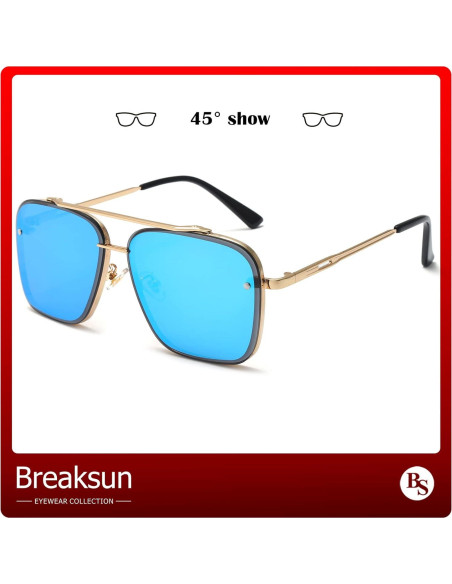 Gafas de sol cuadradas Breaksun con lente UV400 espejo azul