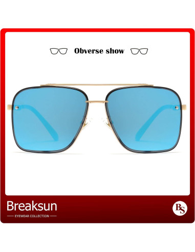 Gafas de sol cuadradas Breaksun con lente UV400 espejo azul