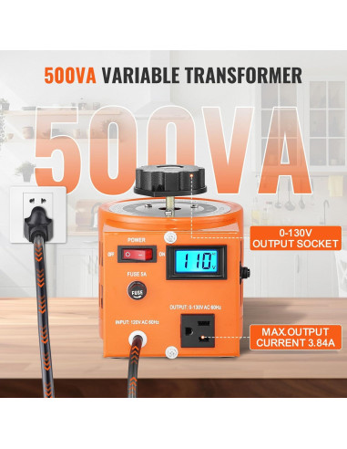 Transformador de Voltaje Variable VEVOR 500VA 0-130V LCD