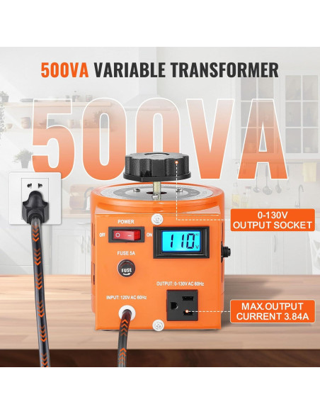 Transformador de Voltaje Variable VEVOR 500VA 0-130V LCD