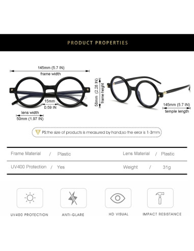 Gleyemor Gafas Redondas Retro Unisex Lentes Anti Luz Azul