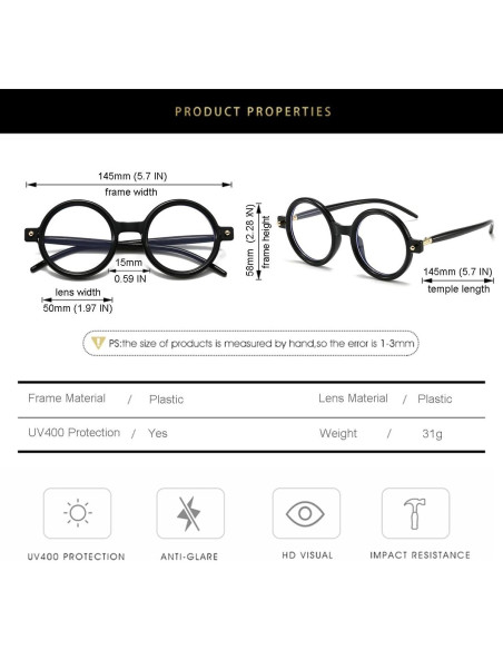 Gleyemor Gafas Redondas Retro Unisex Lentes Anti Luz Azul