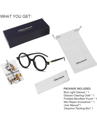 Gleyemor Gafas Redondas Retro Unisex Lentes Anti Luz Azul