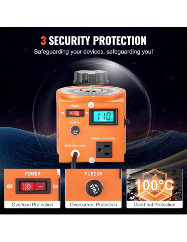 Transformador de Voltaje Variable VEVOR 500VA 0-130V LCD