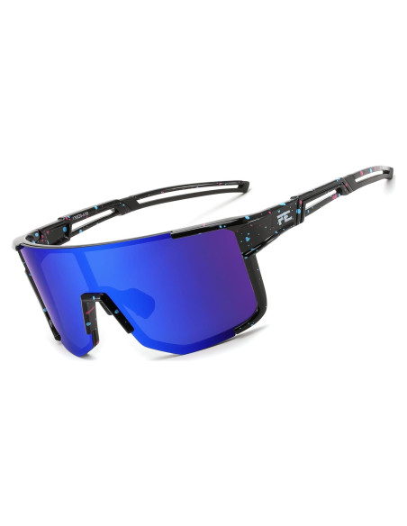 Gafas de Ciclismo FEISEDY UV400 Marco TR90 Negro Espejo Azul