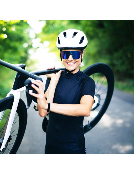 Gafas de Ciclismo FEISEDY UV400 Marco TR90 Negro Espejo Azul