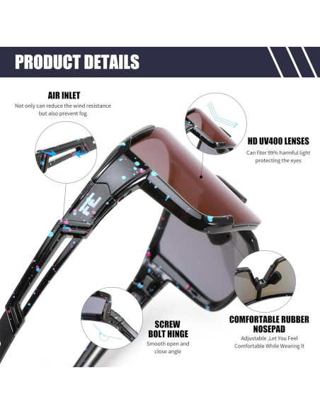 Gafas de Ciclismo FEISEDY UV400 Marco TR90 Negro Espejo Azul