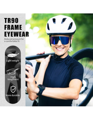 Gafas de Ciclismo FEISEDY UV400 Marco TR90 Negro Espejo Azul