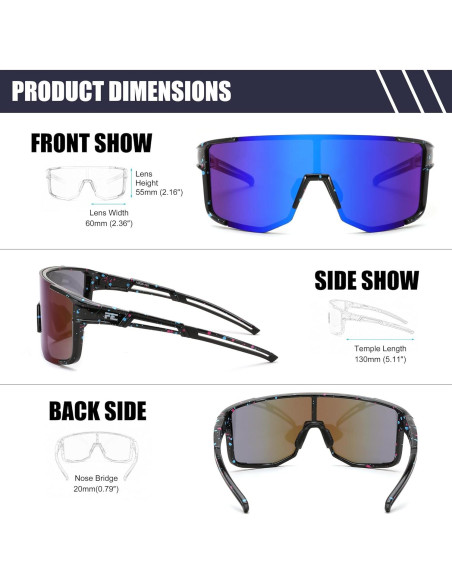 Gafas de Ciclismo FEISEDY UV400 Marco TR90 Negro Espejo Azul