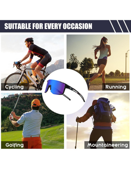 Gafas de Ciclismo FEISEDY UV400 Marco TR90 Negro Espejo Azul