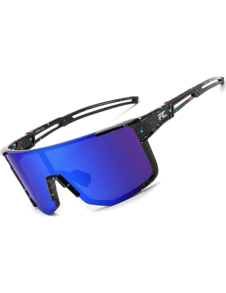 Gafas de Ciclismo FEISEDY UV400 Marco TR90 Negro Espejo Azul