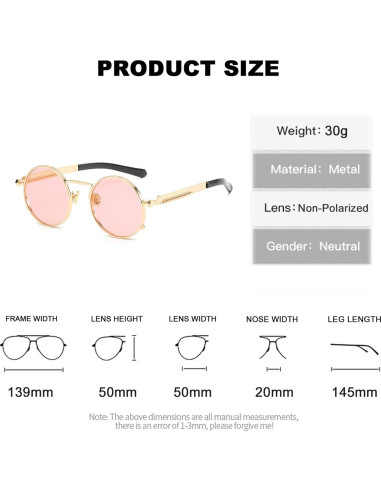 Gafas de sol redondas EYLRIM estilo retro 100% UV oro/rosa