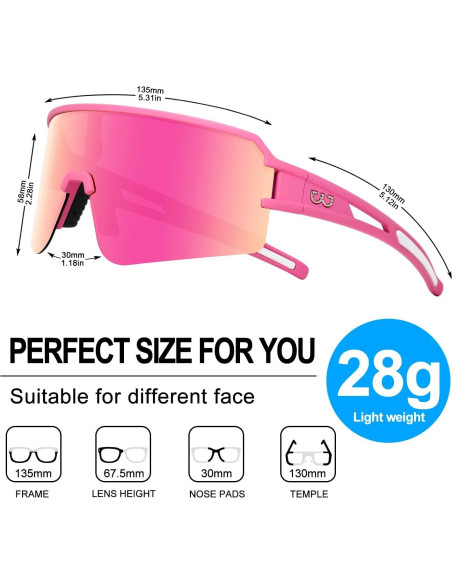 Gafas de Ciclismo FMY Polarizadas UV400 Rosa 28g Gafas de Ciclismo FMY Polarizadas UV400 Rosa 28g