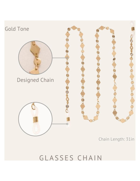 Correa para Gafas Ettika 78.74 cm Metal Dorado Mujer